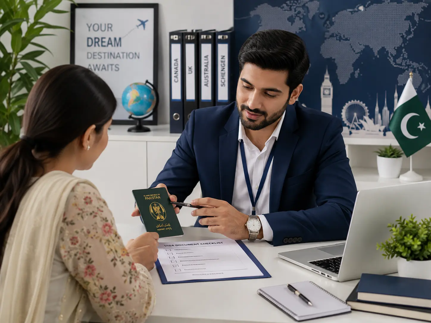 PakVisaGlobal visa consultant helping a Pakistani applicant with visa documents